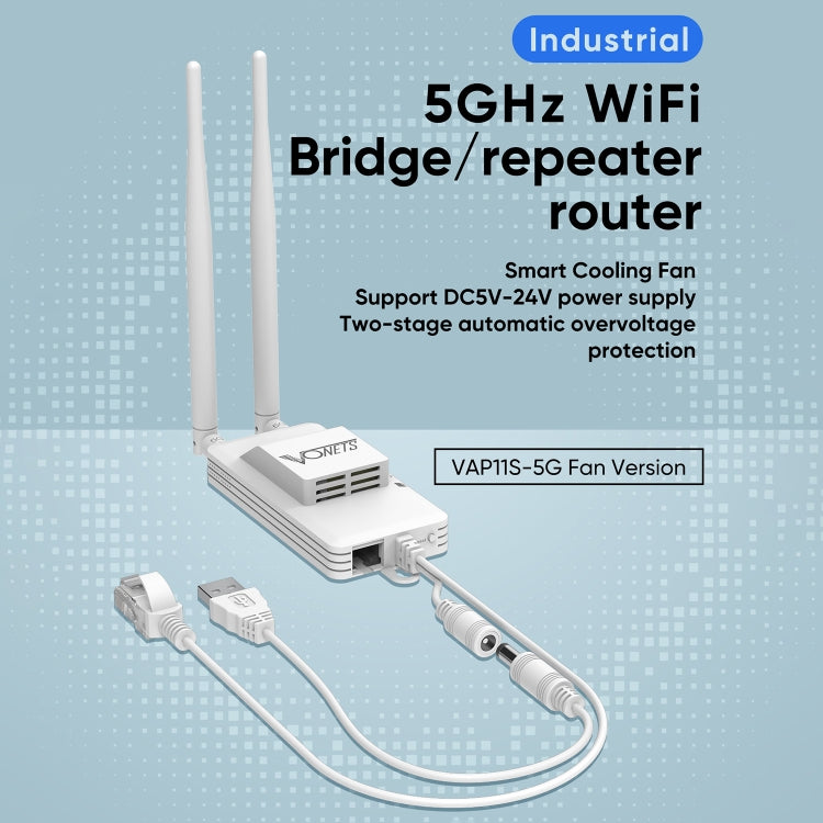 VONETS VAP11S-5G Mini Wireless Bridge 900Mbp WiFi Repeater with 2 Antennas & Fan (White) - free shipping - PMC Jewellery - Order now!