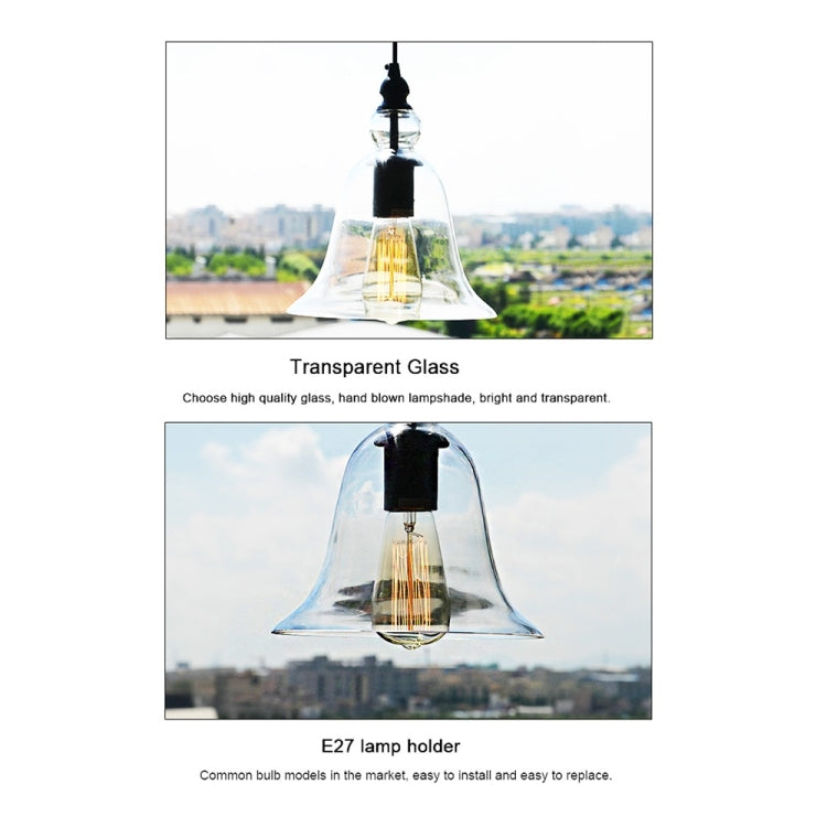E27 Retro Industrial Hanging Lamp Small Bell Transparent Glass Pendant Light (Warm White) - Celling Lights & Chandeliers by YWXLight | Online Shopping South Africa | PMC TechLife | Buy Now Pay Later Mobicred