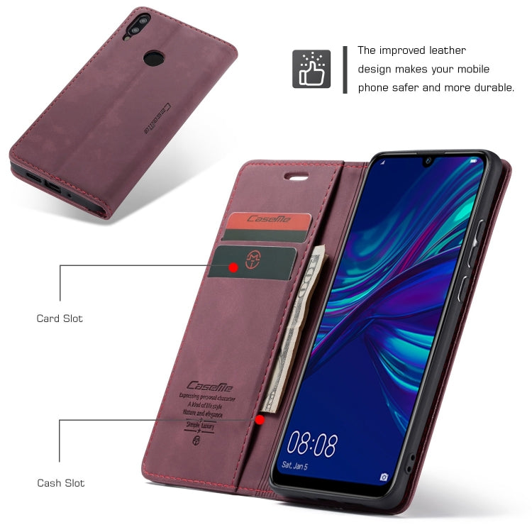 CaseMe Multifunctional Retro Frosted Horizontal Flip Leather Case for Huawei P Smart 2019 /  Honor 10 Lite, with Card Slots & Holder & Wallet(Wine Red) - Honor Cases by CaseMe | Online Shopping South Africa | PMC Jewellery | Buy Now Pay Later Mobicred