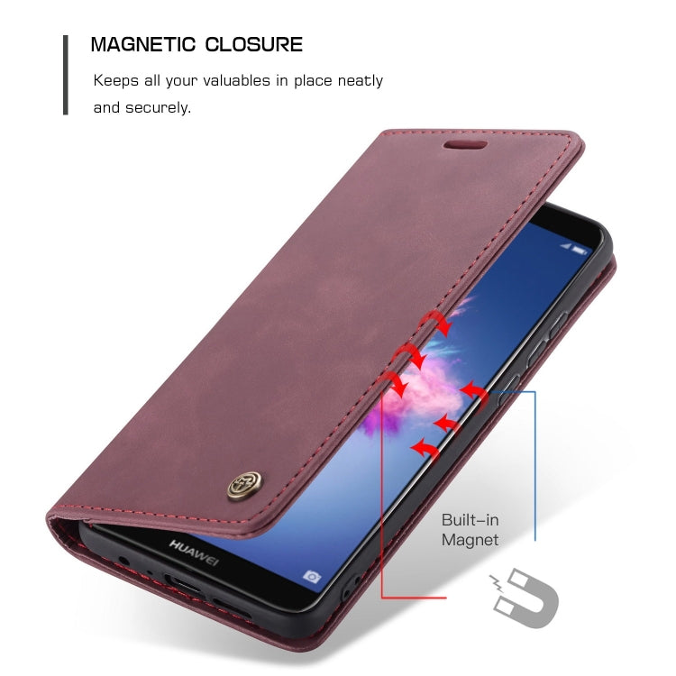 CaseMe Multifunctional Retro Frosted Horizontal Flip Leather Case for Huawei P Smart / Enjoy 7S /  Honor 9 Lite, with Card Slots & Holder & Wallet(Wine Red) - Honor Cases by CaseMe | Online Shopping South Africa | PMC Jewellery | Buy Now Pay Later Mobicred