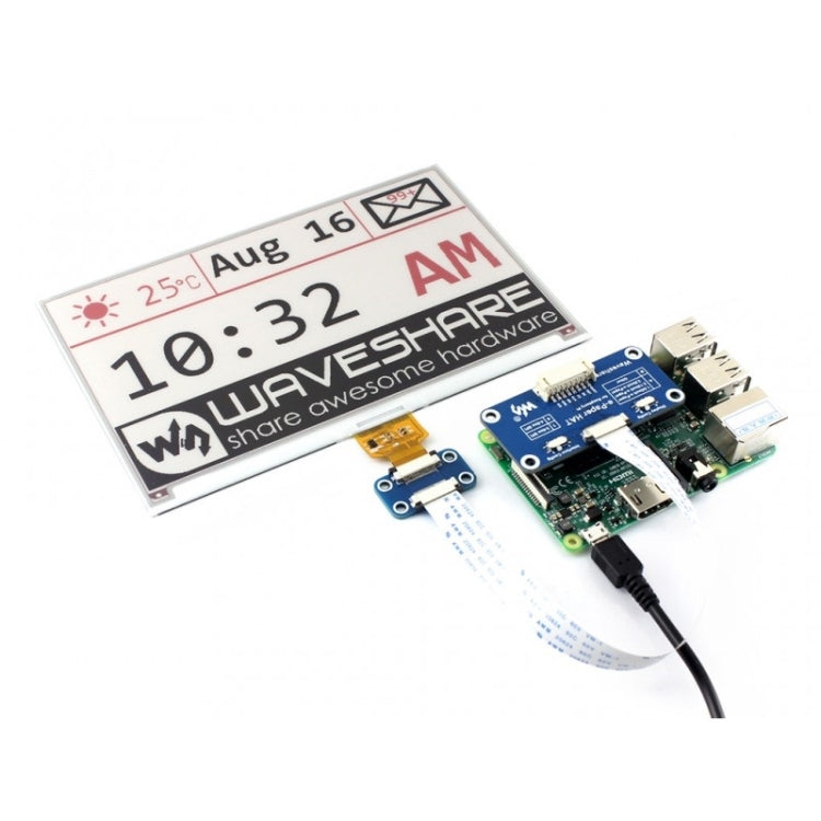 Waveshare 7.5 inch 640x384 E-Ink Display HAT for Raspberry Pi, Three-color, SPI Interface - free shipping - PMC TechLife - Order now!