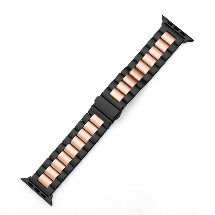 For Apple Watch Series 10 42mm / 9&8&7 41mm / SE 3&SE 2&6&SE&5&4 40mm / 3&2&1 38mm Fold Buckle 3 Beads Stainless Steel Watch Band (Black+Rose gold) - free shipping - PMC TechLife - Order now!