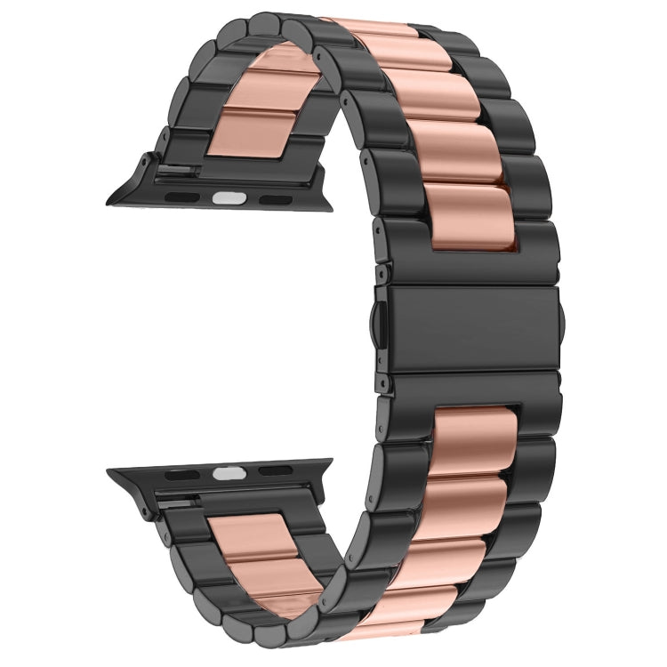 For Apple Watch Series 10 42mm / 9&8&7 41mm / SE 3&SE 2&6&SE&5&4 40mm / 3&2&1 38mm Fold Buckle 3 Beads Stainless Steel Watch Band (Black+Rose gold) - free shipping - PMC TechLife - Order now!