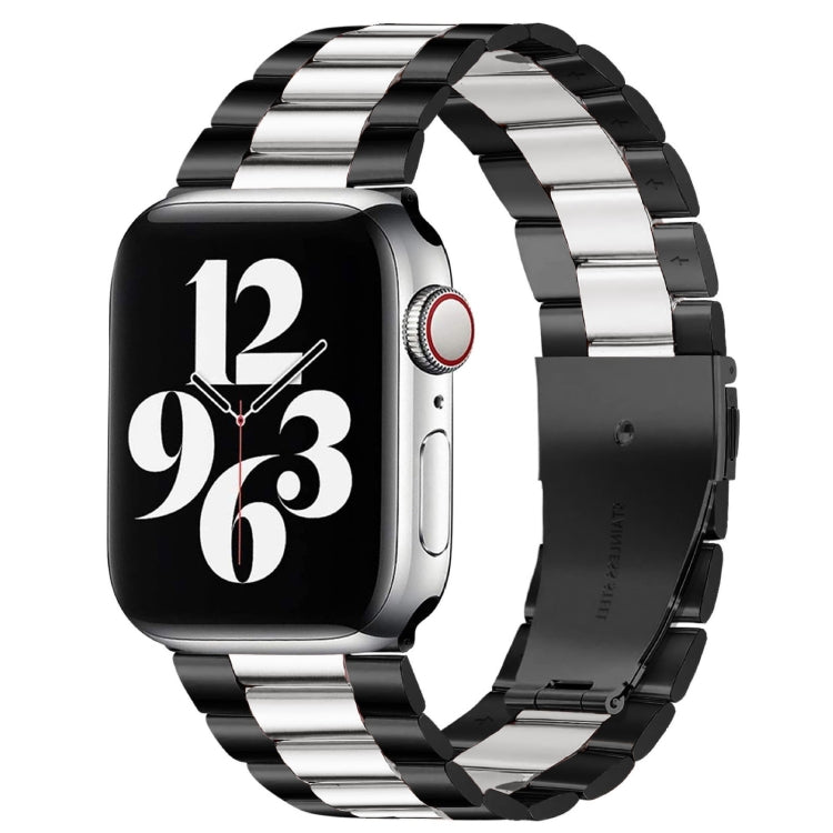 For Apple Watch Series 9&8&7 41mm / SE 3&SE 2&6&SE&5&4 40mm / 3&2&1 38mm Fold Buckle 3 Beads Stainless Steel Watch Band (Black Silver) - Watch Bands by PMC TechLife | Online Shopping South Africa | PMC TechLife