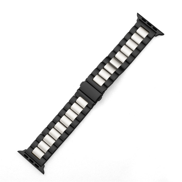 For Apple Watch Series 9&8&7 41mm / SE 3&SE 2&6&SE&5&4 40mm / 3&2&1 38mm Fold Buckle 3 Beads Stainless Steel Watch Band (Black Silver) - Watch Bands by PMC TechLife | Online Shopping South Africa | PMC TechLife