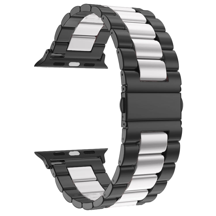 For Apple Watch Series 9&8&7 41mm / SE 3&SE 2&6&SE&5&4 40mm / 3&2&1 38mm Fold Buckle 3 Beads Stainless Steel Watch Band (Black Silver) - Watch Bands by PMC TechLife | Online Shopping South Africa | PMC TechLife