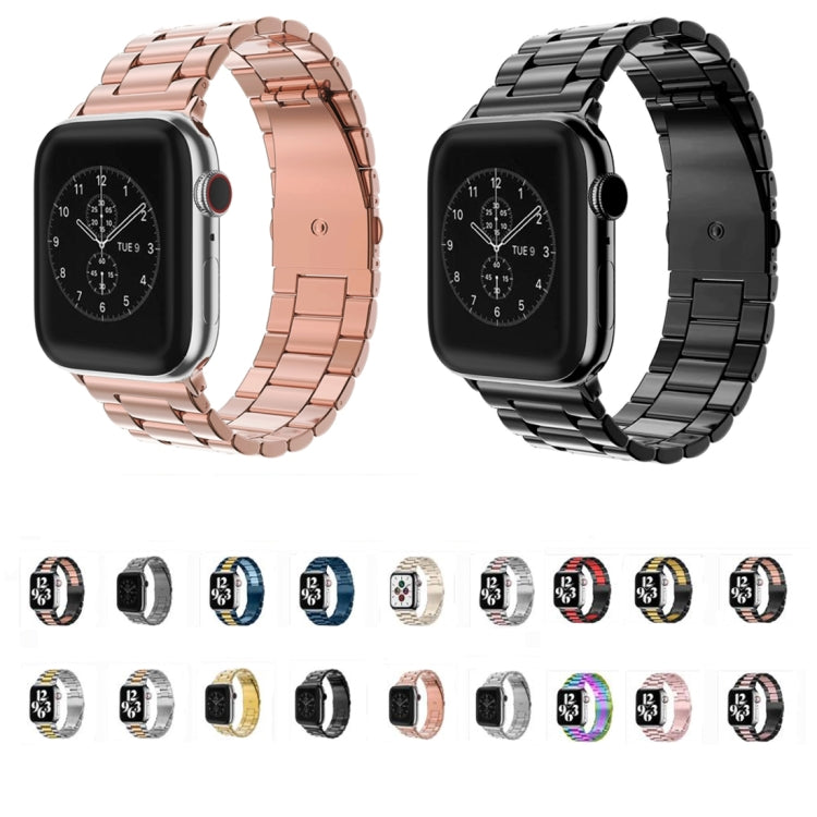 For Apple Watch Series 10 42mm / 9&8&7 41mm / SE 3&SE 2&6&SE&5&4 40mm / 3&2&1 38mm Fold Buckle 3 Beads Stainless Steel Watch Band (Black+Rose gold) - free shipping - PMC TechLife - Order now!