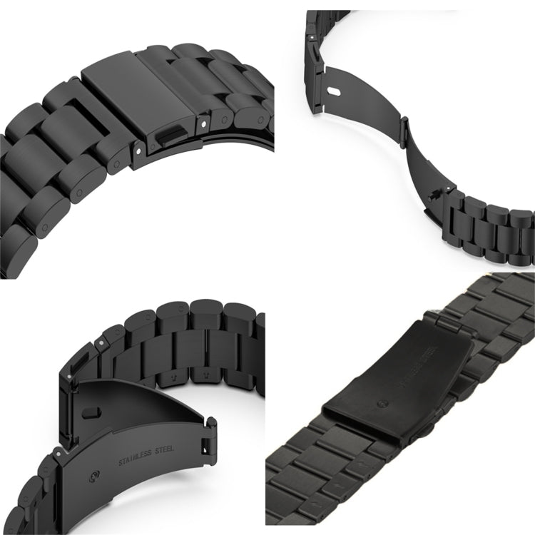 For Apple Watch Series 9&8&7 41mm / SE 3&SE 2&6&SE&5&4 40mm / 3&2&1 38mm Fold Buckle 3 Beads Stainless Steel Watch Band (Black Silver) - Watch Bands by PMC TechLife | Online Shopping South Africa | PMC TechLife