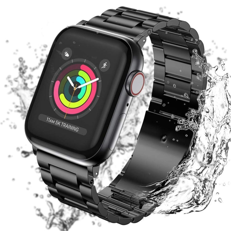 For Apple Watch Series 9&8&7 41mm / SE 3&SE 2&6&SE&5&4 40mm / 3&2&1 38mm Fold Buckle 3 Beads Stainless Steel Watch Band (Black Silver) - Watch Bands by PMC TechLife | Online Shopping South Africa | PMC TechLife