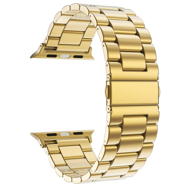 Fold Buckle 3 Beads Stainless Steel Watch Band For Apple Watch Ultra 49mm&Watch Ultra 2 49mm / Series 10 46mm / 9&8&7 45mm / SE 3&SE 2&6&SE&5&4 44mm / 3&2&1 42mm(Gold) - Watch Bands by PMC TechLife | Online Shopping South Africa | PMC TechLife | Buy Now Pay Later Mobicred