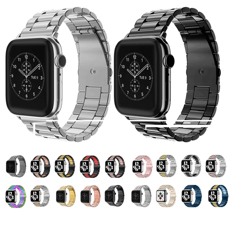 Fold Buckle 3 Beads Stainless Steel Watch Band For Apple Watch Ultra 49mm&Watch Ultra 2 49mm / Series 9&8&7 45mm / SE 3&SE 2&6&SE&5&4 44mm / 3&2&1 42mm (Black Silver) - Watch Bands by PMC TechLife | Online Shopping South Africa | PMC TechLife