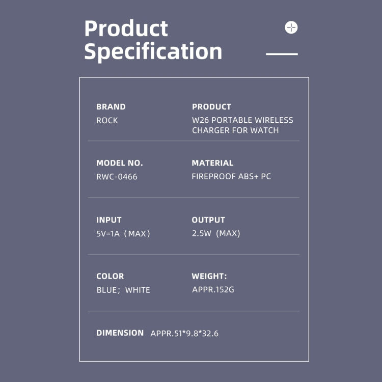 ROCK W26 Portable Magnetic Wireless Charger for Apple Watch(Blue) - free shipping - PMC TechLife - Order now!