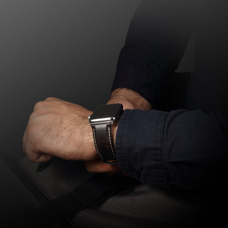 Denior Oil Wax Retro Watch Leather Watch Band for Apple Watch Series 7 45mm / 6 & SE & 5 & 4 44mm / 3 & 2 & 1 42mm (Black) - free shipping - PMC TechLife - Order now!