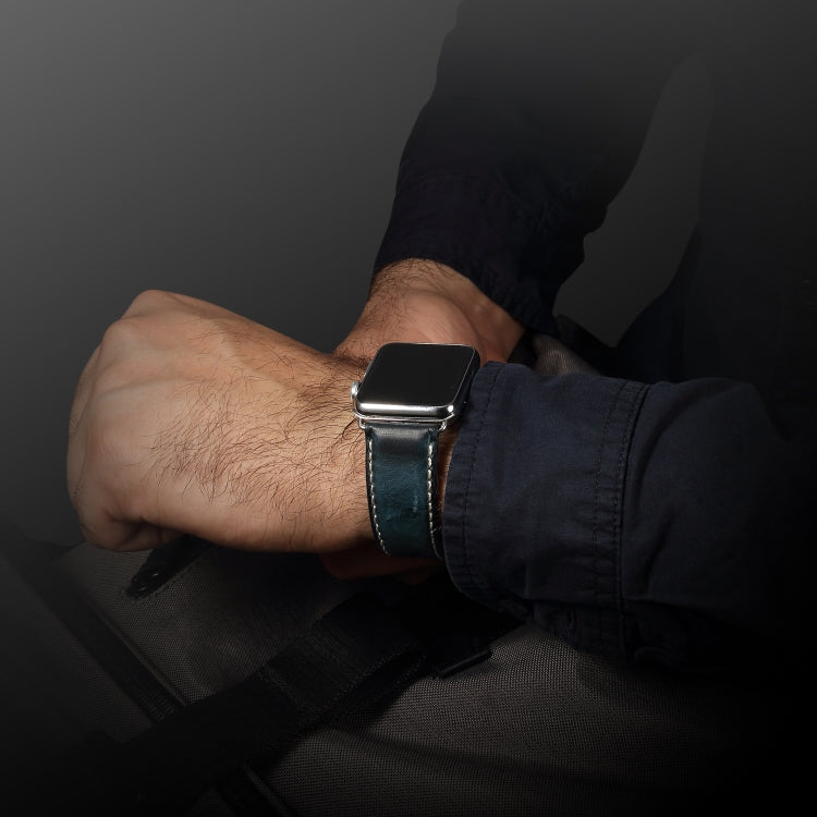 Denior Oil Wax Retro Watch Leather Watch Band for Apple Watch Series 7 45mm / 6 & SE & 5 & 4 44mm / 3 & 2 & 1 42mm (Dark Blue) - free shipping - PMC TechLife - Order now!