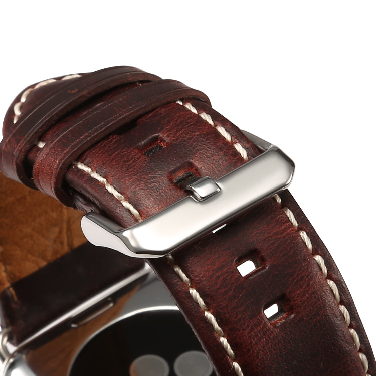 Denior Oil Wax Retro Watch Leather Watch Band for Apple Watch Series 10 42mm / 9&8&7 41mm / SE 3&SE 2&6&SE&5&4 40mm / 3&2&1 38mm (Dark Red) - free shipping - PMC TechLife - Order now!