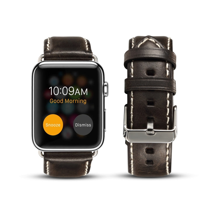 Denior Oil Wax Retro Watch Leather Watch Band for Apple Watch Series 10 42mm / 9&8&7 41mm / SE 3&SE 2&6&SE&5&4 40mm / 3&2&1 38mm (Black) - free shipping - PMC TechLife - Order now!