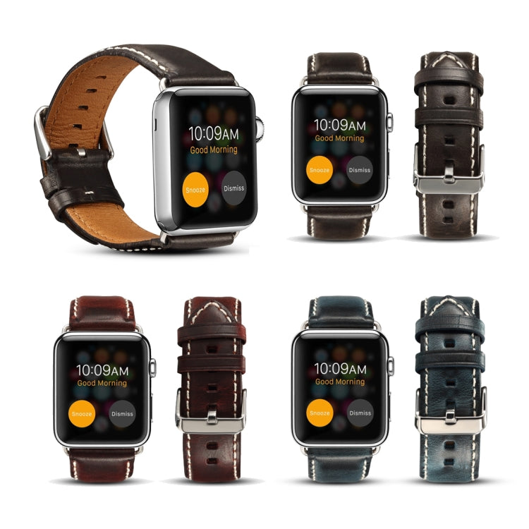 Denior Oil Wax Retro Watch Leather Watch Band for Apple Watch Series 10 42mm / 9&8&7 41mm / SE 3&SE 2&6&SE&5&4 40mm / 3&2&1 38mm (Dark Red) - free shipping - PMC TechLife - Order now!