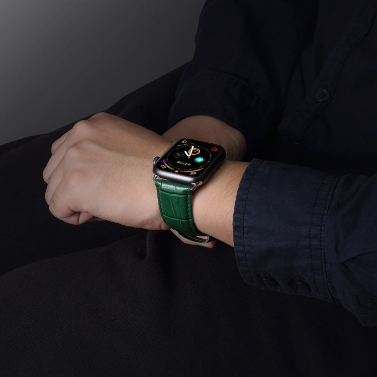 Denior Crocodile Grain Watch Cowhide Leather Watch Band for Apple Watch Series 7 45mm / 6 & SE & 5 & 4 44mm / 3 & 2 & 1 42mm (Green) - free shipping - PMC TechLife - Order now!