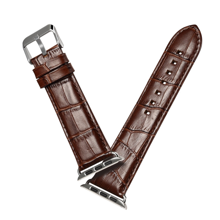Denior Crocodile Grain Watch Cowhide Leather Watch Band for Apple Watch Series 7 45mm / 6 & SE & 5 & 4 44mm / 3 & 2 & 1 42mm (Brown) - free shipping - PMC TechLife - Order now!