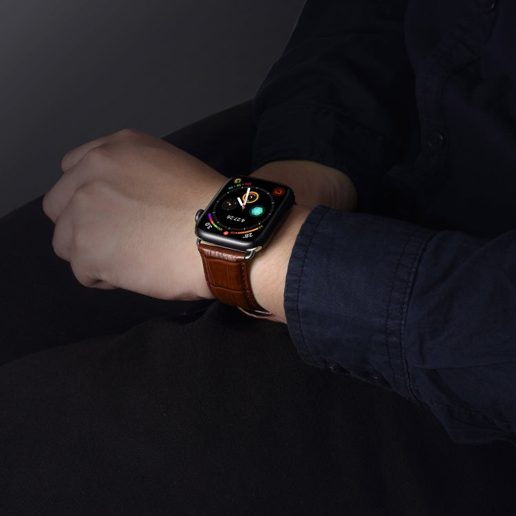 Denior Crocodile Grain Watch Cowhide Leather Watch Band for Apple Watch Series 7 45mm / 6 & SE & 5 & 4 44mm / 3 & 2 & 1 42mm (Brown) - free shipping - PMC TechLife - Order now!