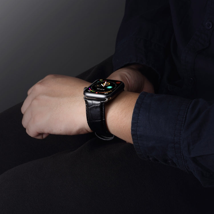 Denior Crocodile Grain Watch Cowhide Leather Watch Band for Apple Watch Series 7 41mm / 6 & SE & 5 & 4 40mm / 3 & 2 & 1 38mm (Black) - free shipping - PMC TechLife - Order now!