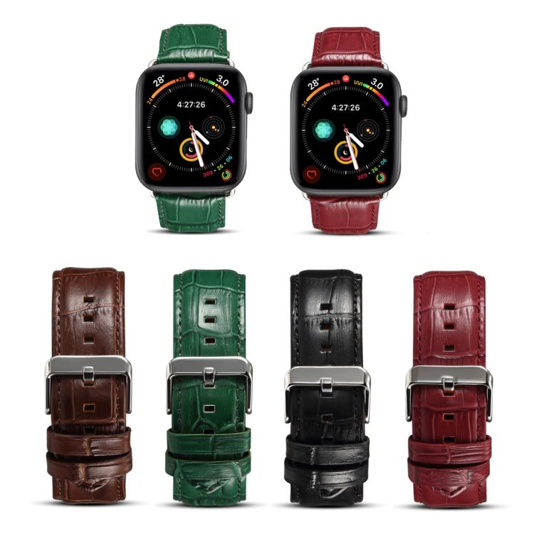 Denior Crocodile Grain Watch Cowhide Leather Watch Band for Apple Watch Series 10 42mm / 9&8&7 41mm / SE 3&SE 2&6&SE&5&4 40mm / 3&2&1 38mm (Dark Red) - free shipping - PMC TechLife - Order now!