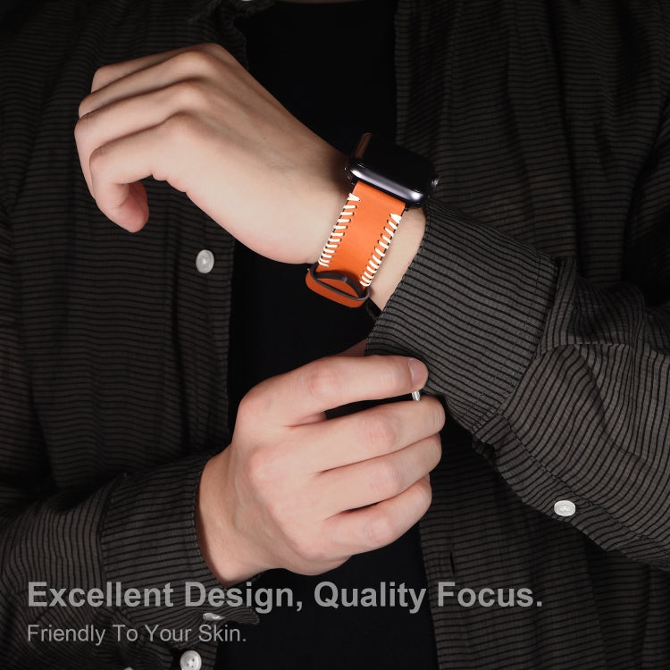 DUX DUCIS Fashion Woven Pattern Top-grain Leather Wrist Watch Band for Apple Watch Series 8&7 45mm / SE 2&6&SE&5&4 44mm / 3&2&1 42mm(Black) - Watch Bands by DUX DUCIS | Online Shopping South Africa | PMC TechLife | Buy Now Pay Later Mobicred