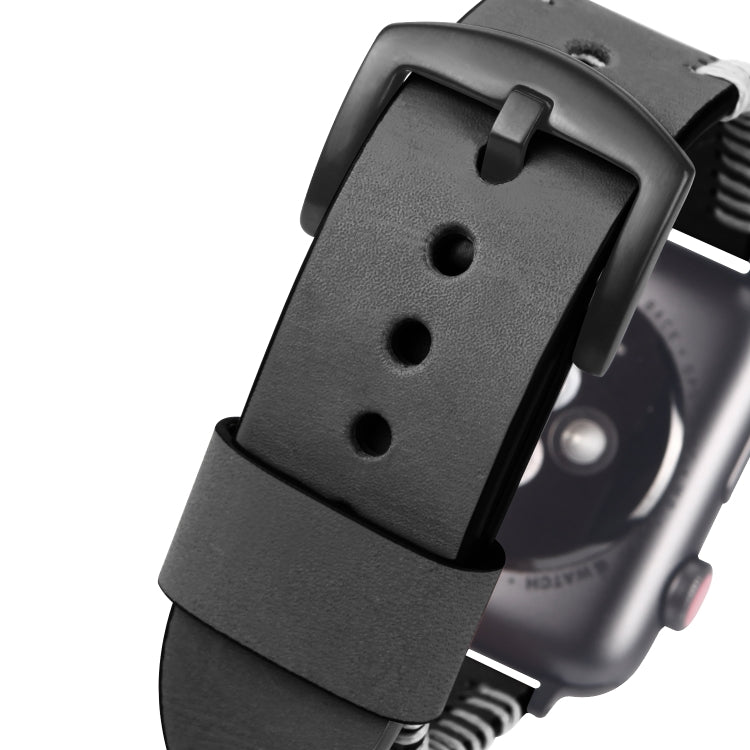DUX DUCIS Fashion Woven Pattern Top-grain Leather Wrist Watch Band for Apple Watch Series 8&7 45mm / SE 2&6&SE&5&4 44mm / 3&2&1 42mm(Black) - Watch Bands by DUX DUCIS | Online Shopping South Africa | PMC TechLife | Buy Now Pay Later Mobicred