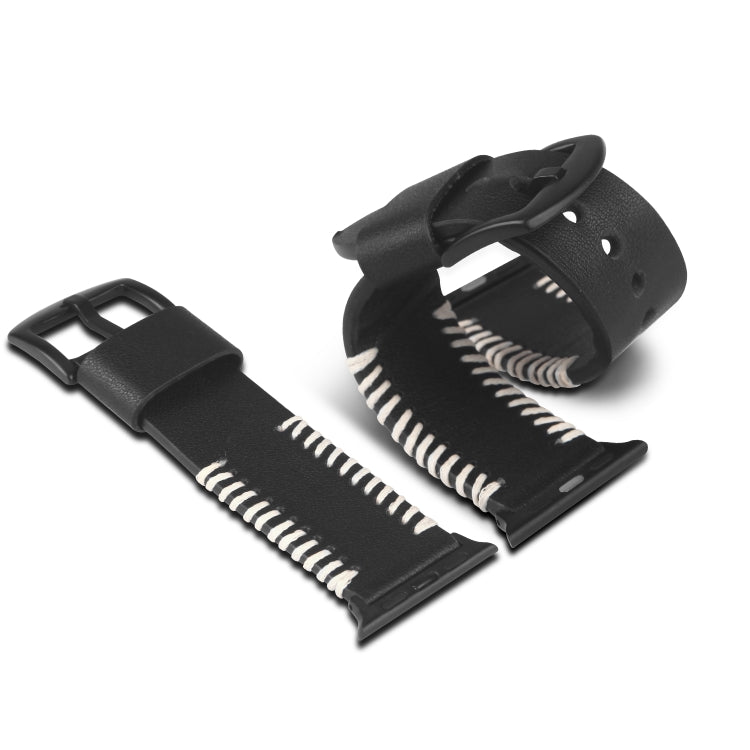DUX DUCIS Fashion Woven Pattern Top-grain Leather Wrist Watch Band for Apple Watch Series 8&7 45mm / SE 2&6&SE&5&4 44mm / 3&2&1 42mm(Black) - Watch Bands by DUX DUCIS | Online Shopping South Africa | PMC TechLife | Buy Now Pay Later Mobicred