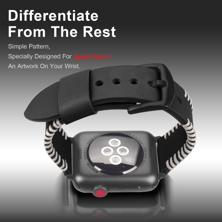 DUX DUCIS Fashion Woven Pattern Top-grain Leather Wrist Watch Band for Apple Watch Series 8&7 45mm / SE 2&6&SE&5&4 44mm / 3&2&1 42mm(Black) - Watch Bands by DUX DUCIS | Online Shopping South Africa | PMC TechLife | Buy Now Pay Later Mobicred