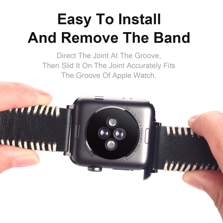 DUX DUCIS Fashion Woven Pattern Top-grain Leather Wrist Watch Band for Apple Watch Series 8&7 45mm / SE 2&6&SE&5&4 44mm / 3&2&1 42mm(Black) - Watch Bands by DUX DUCIS | Online Shopping South Africa | PMC TechLife | Buy Now Pay Later Mobicred