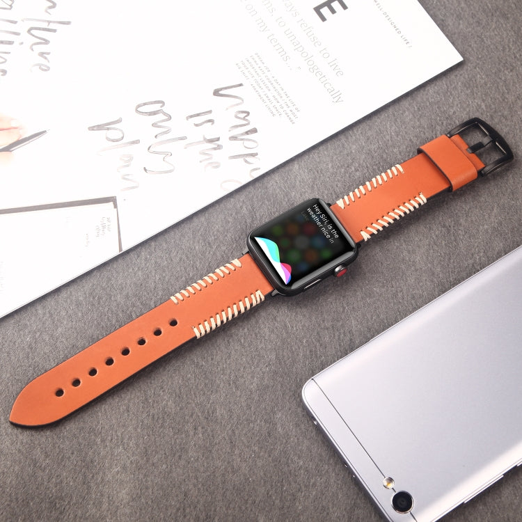 DUX DUCIS Fashion Woven Pattern Top-grain Leather Wrist Watch Band for Apple Watch Series 8&7 45mm / SE 2&6&SE&5&4 44mm / 3&2&1 42mm(Brown) - Watch Bands by DUX DUCIS | Online Shopping South Africa | PMC TechLife | Buy Now Pay Later Mobicred
