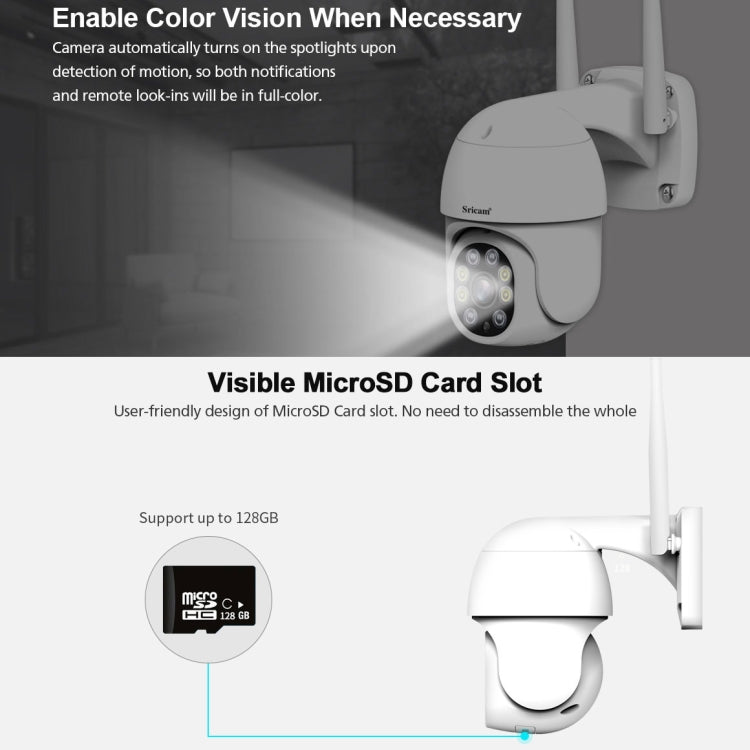Sricam SP028 1080P HD Outdoor PTZ Camera, Support Two Way Audio / Motion Detection / Humanoid Detection / Color Night Vision / TF Card, AU Plug - Wireless Camera by Sricam | Online Shopping South Africa | PMC TechLife