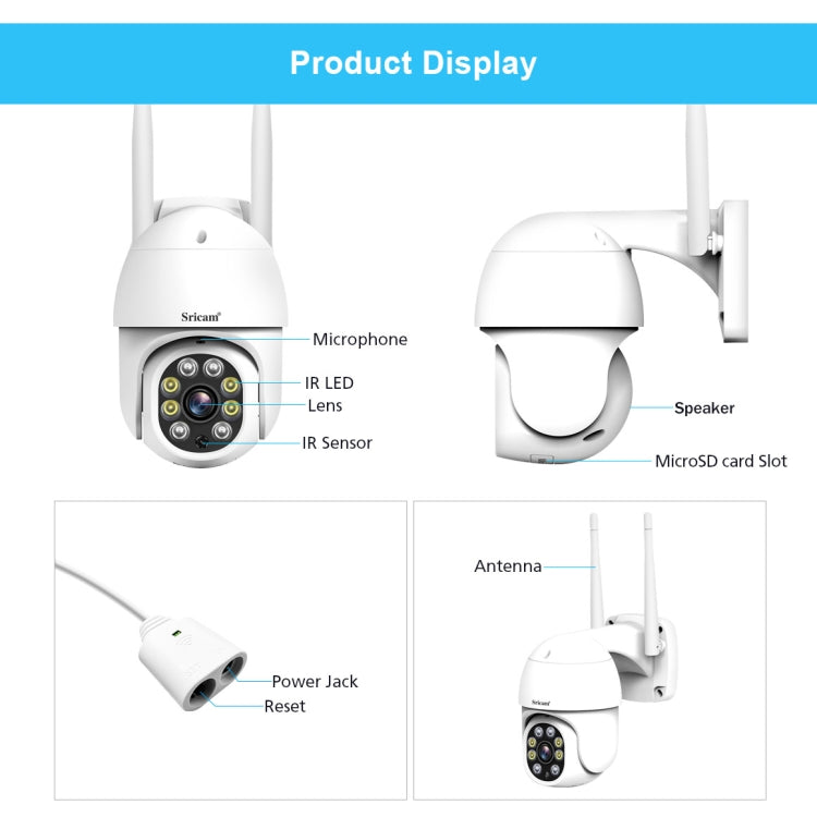 Sricam SP028 1080P HD Outdoor PTZ Camera, Support Two Way Audio / Motion Detection / Humanoid Detection / Color Night Vision / TF Card, AU Plug - Wireless Camera by Sricam | Online Shopping South Africa | PMC TechLife
