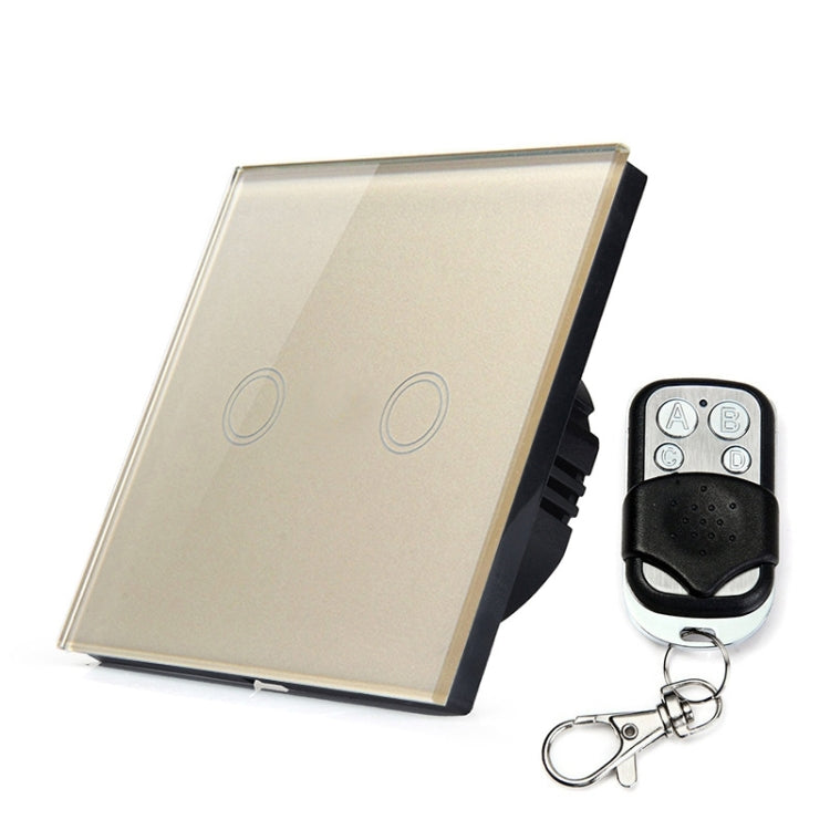 86mm 2 Gang Tempered Glass Panel Wall Switch Smart Home Light Touch Switch with RF433 Remote Controller, AC 110V-240V(Gold) - Smart Switch by PMC TechLife | Online Shopping South Africa | PMC TechLife