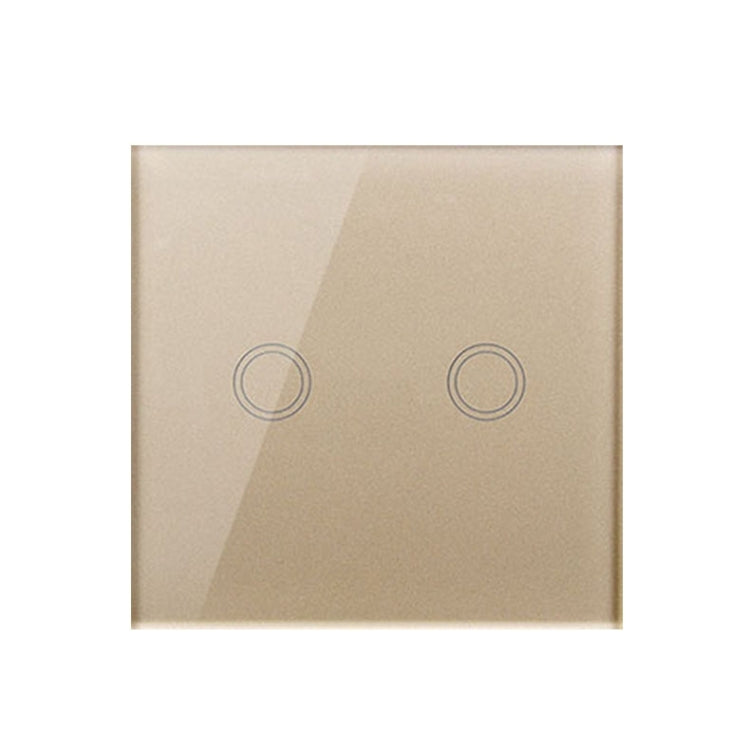 86mm 2 Gang Tempered Glass Panel Wall Switch Smart Home Light Touch Switch with RF433 Remote Controller, AC 110V-240V(Gold) - Smart Switch by PMC TechLife | Online Shopping South Africa | PMC TechLife