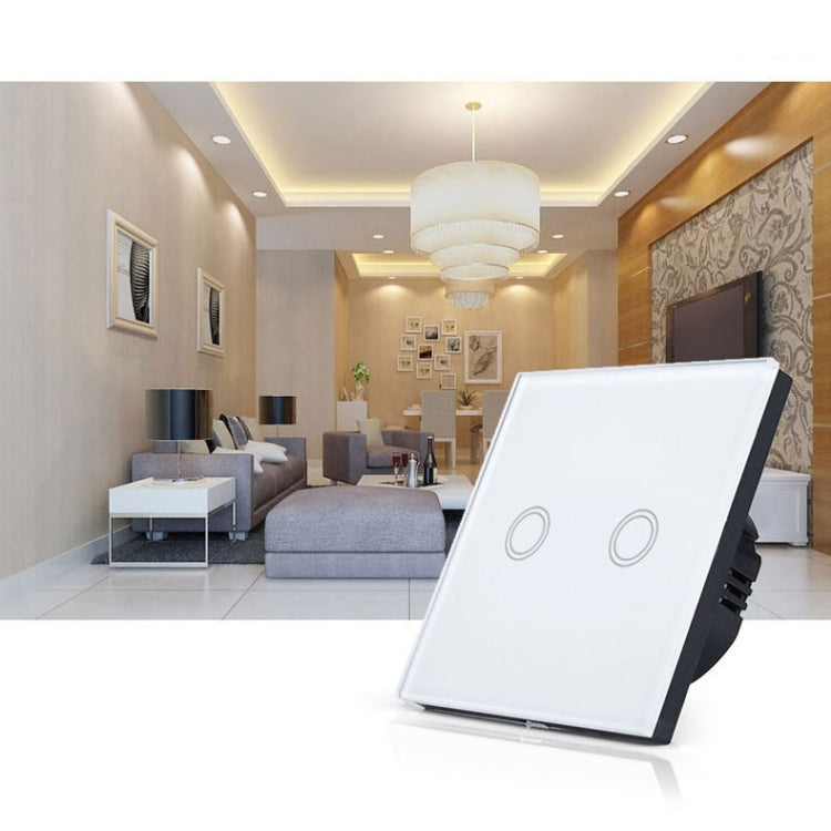 86mm 2 Gang Tempered Glass Panel Wall Switch Smart Home Light Touch Switch with RF433 Remote Controller, AC 110V-240V(Gold) - Smart Switch by PMC TechLife | Online Shopping South Africa | PMC TechLife