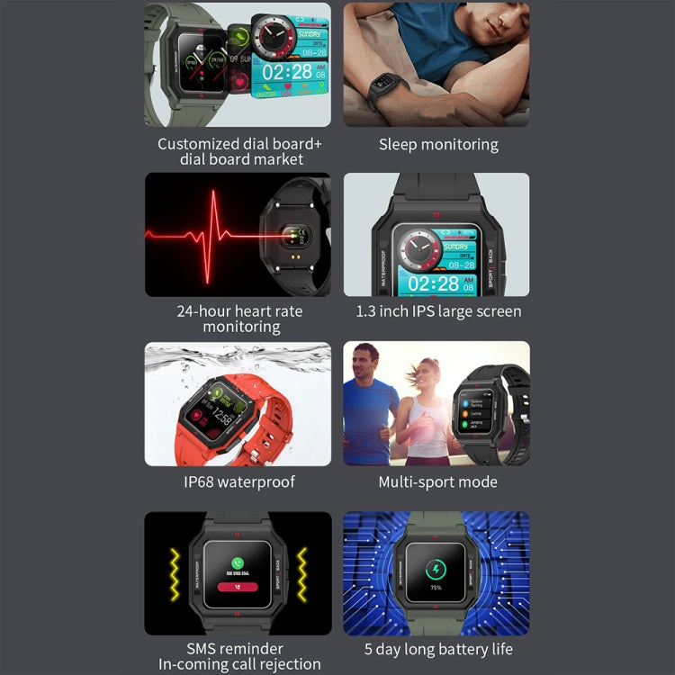 Lokmat FT10 1.3 inch IPS Touch Screen Waterproof Smart Watch, Support Music Play / Heart Rate / Blood Pressure Monitor(Green) - free shipping - PMC TechLife - Order now!