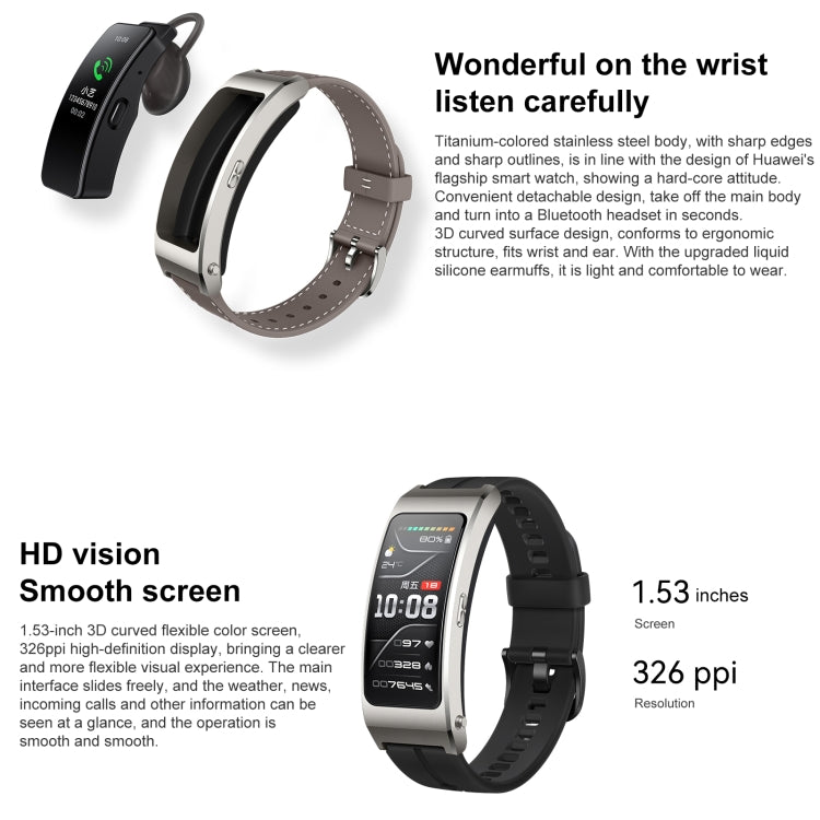 Original Huawei TalkBand B7 Smart Bracelet, 1.53 inch Screen, Support Bluetooth Call / Heart Rate / Blood Oxygen / Sleep Monitoring (Black) - free shipping - PMC TechLife - Order now!