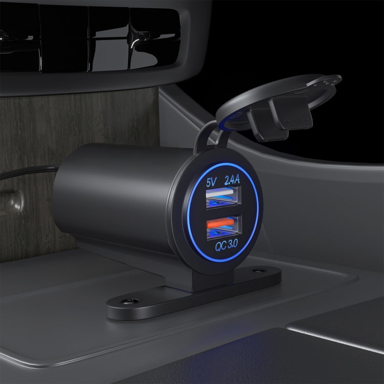 ZH-723F1 Car / Motorcycle QC3.0 Cell Phone Fast Charging Dual USB Car Charger(Blue Light) - DIY Modified Charger by PMC TechLife | Online Shopping South Africa | PMC TechLife