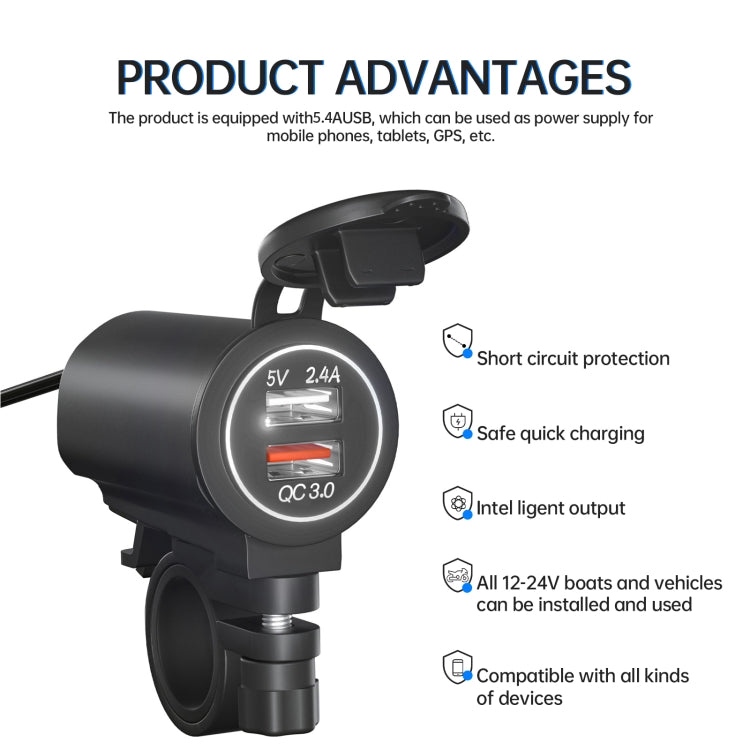 ZH-723F5 Car / Motorcycle QC3.0 Cell Phone Fast Charging Dual USB Car Charger(White Light) - DIY Modified Charger by PMC TechLife | Online Shopping South Africa | PMC TechLife