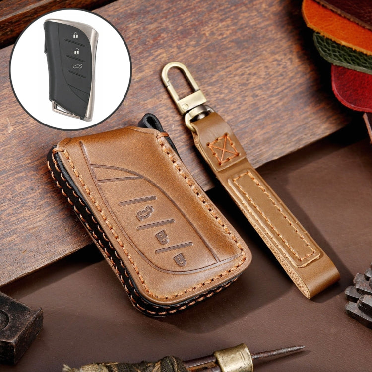 For Lexus 3-button Hallmo Car Cowhide Leather Key Protective Cover Key Case(Brown) - free shipping - PMC TechLife - Order now!