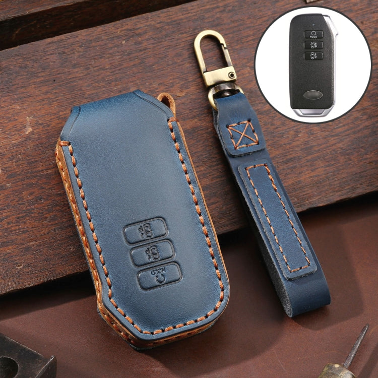 For Kia 3-button Hallmo Car Cowhide Leather Key Protective Cover Key Case(Blue) - free shipping - PMC TechLife - Order now!