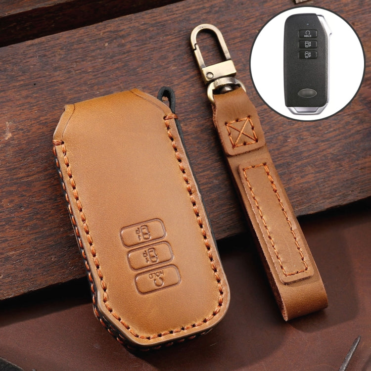For Kia 3-button Hallmo Car Cowhide Leather Key Protective Cover Key Case(Brown) - free shipping - PMC TechLife - Order now!