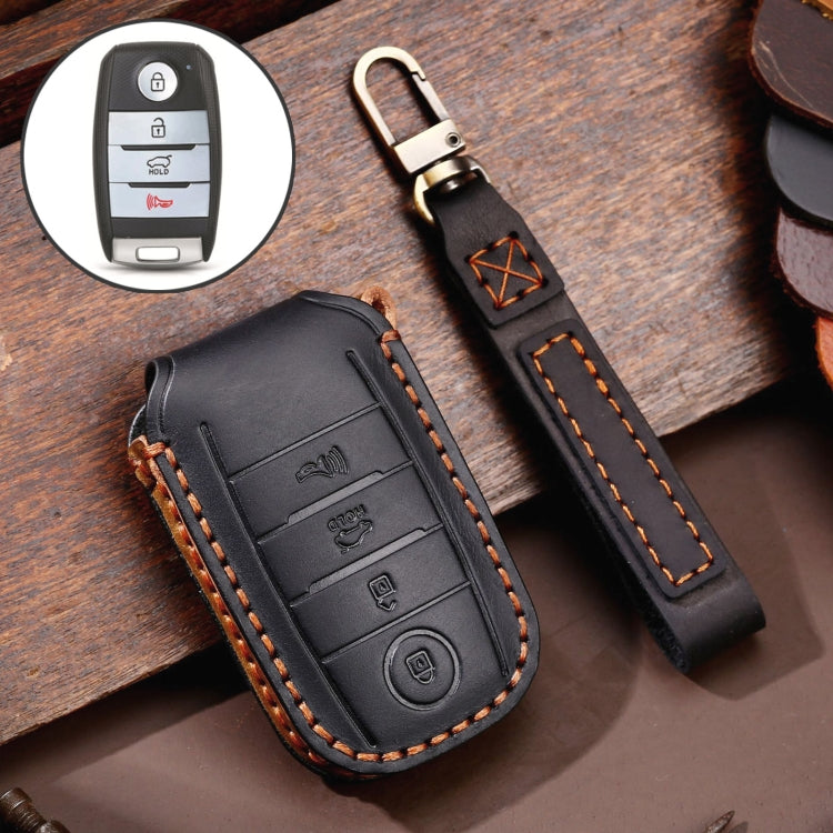 For Kia C133 4-button Hallmo Car Cowhide Leather Key Protective Cover Key Case(Black) - Car Key Cases by Hallmo | Online Shopping South Africa | PMC TechLife | Buy Now Pay Later Mobicred