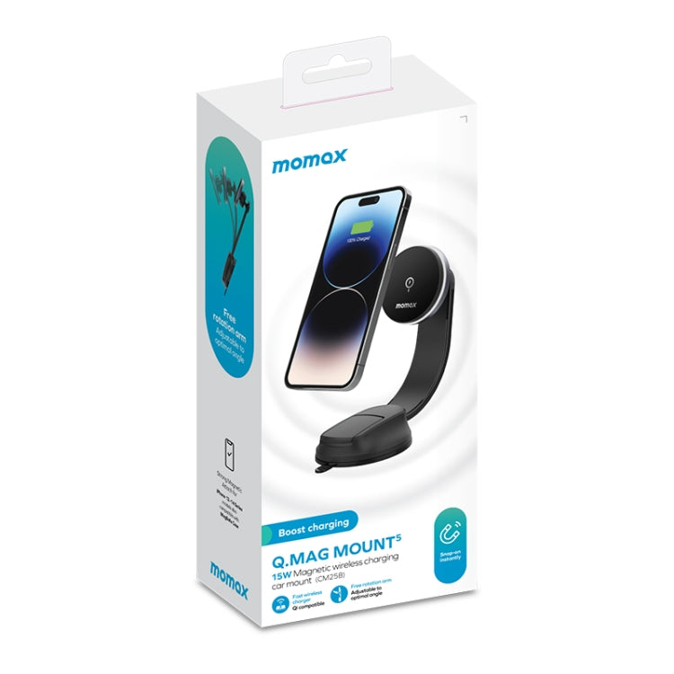 MOMAX CM25B Magnetic Wireless Charger Car Suction Cup Phone Holder - free shipping - PMC TechLife - Order now!