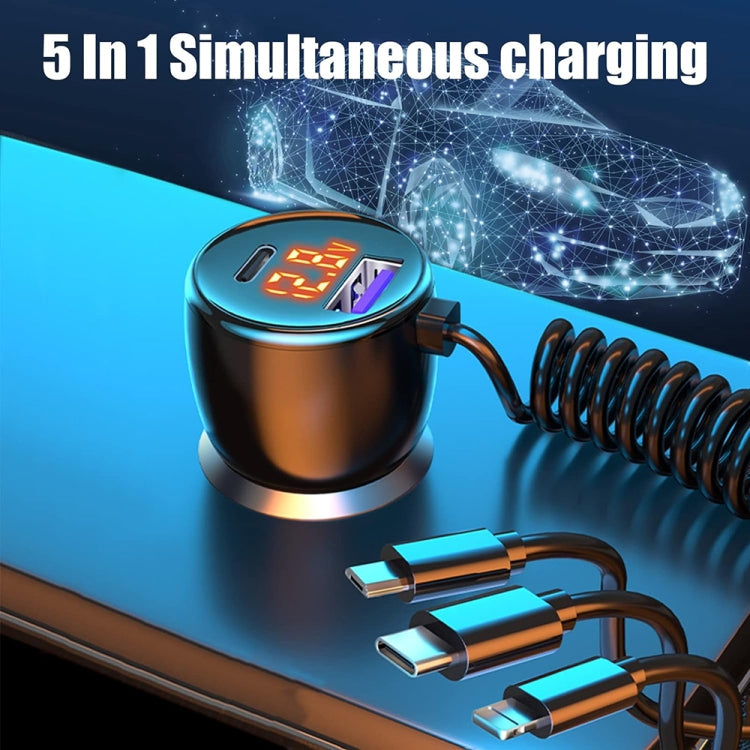 Ozio HX08 231W Type-C + USB Dual Port Car Charger with 3 in 1 Spring Data Cable - free shipping - PMC TechLife - Order now!