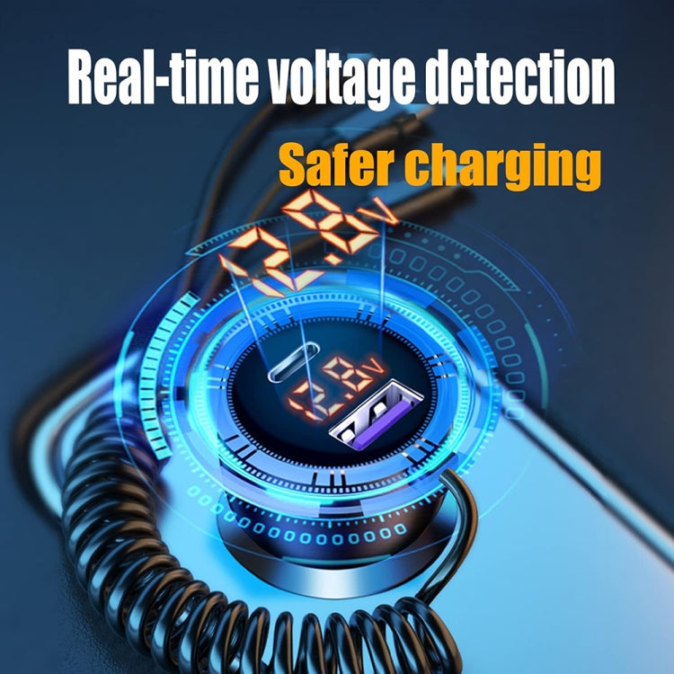 Ozio HX08 231W Type-C + USB Dual Port Car Charger with 3 in 1 Spring Data Cable - free shipping - PMC TechLife - Order now!