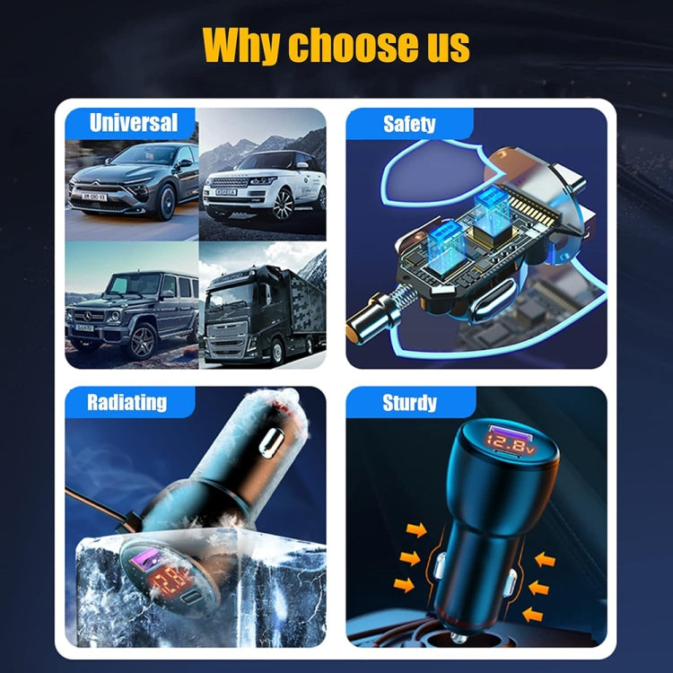 Ozio HX08 231W Type-C + USB Dual Port Car Charger with 3 in 1 Spring Data Cable - free shipping - PMC TechLife - Order now!