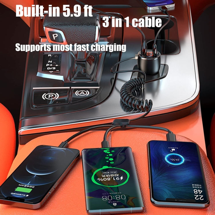 Ozio HX08 231W Type-C + USB Dual Port Car Charger with 3 in 1 Spring Data Cable - free shipping - PMC TechLife - Order now!
